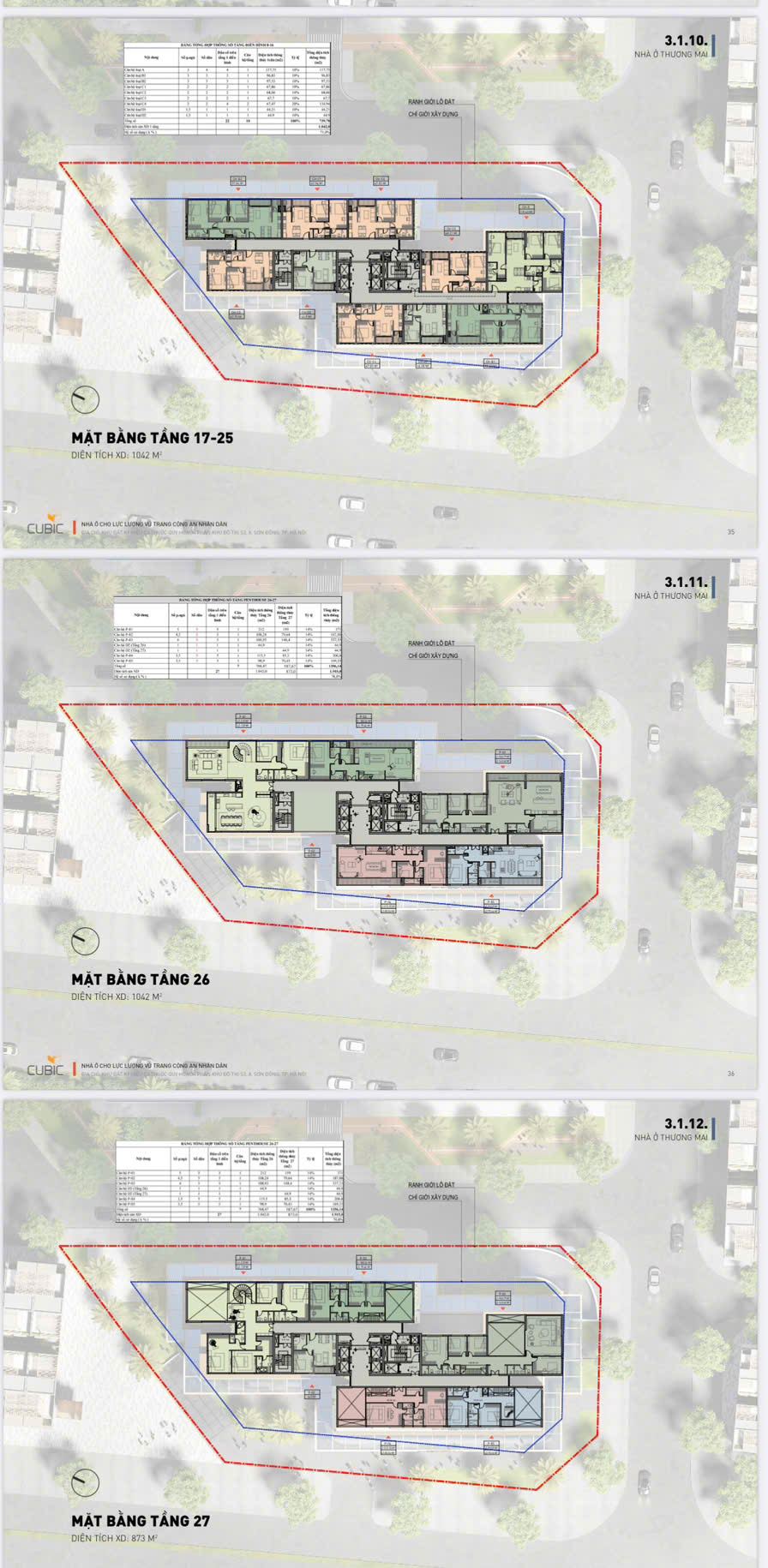Mặt bằng căn hộ tầng 17 đến 27 An Khánh Tower