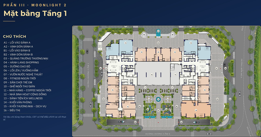 Mặt bằng tầng 1 Căn hộ chung cư Moonlight 2 An Lạc Green Symphony mở bán